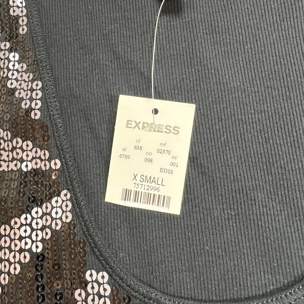 NWT Express Black/Silver Sequins Tank Top size XS - Picture 6 of 9
